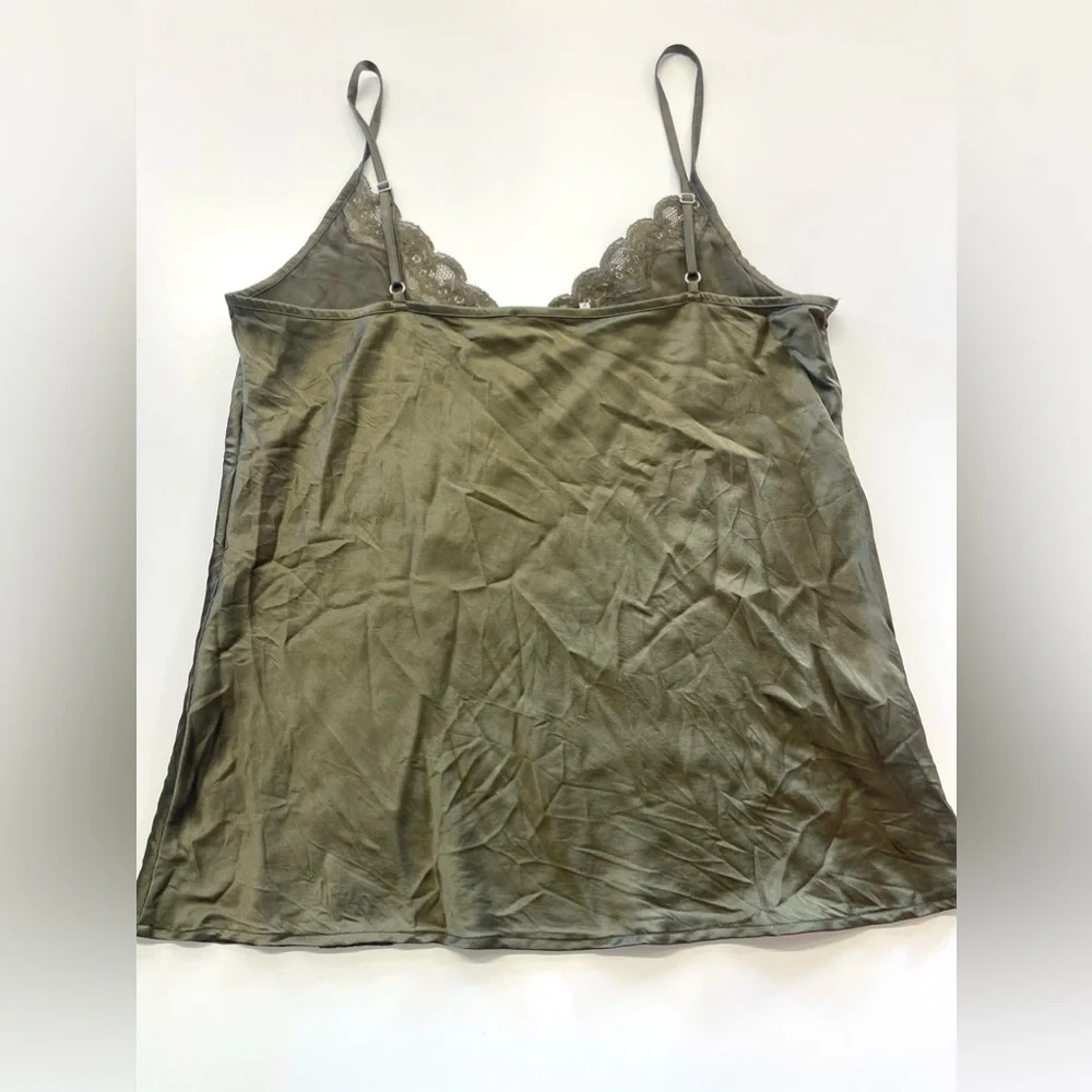 Max & Moi Paris Olive Green Lace Trim Silk Babydoll Camisole Tank Top Y2K Style - Picture 2 of 8